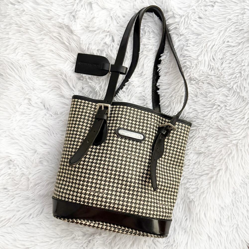 RALPH LAUREN | Classic Black Cream Beige Coated Fabric Houndstooth Bag Vintage